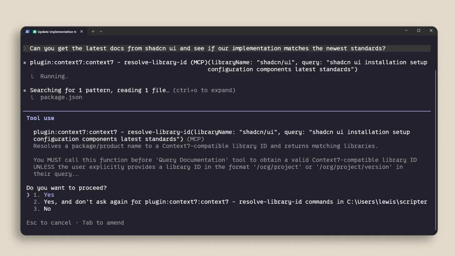 El servidor MCP de Context7 trayendo documentación actualizada