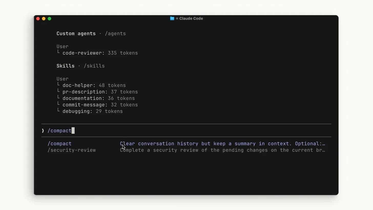 El comando /compact en la terminal de Claude Code