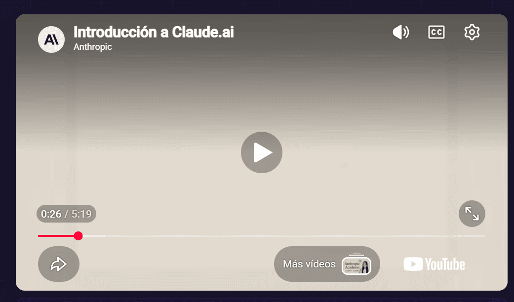 Reproductor de YouTube — haz clic en el engranaje para cambiar el idioma